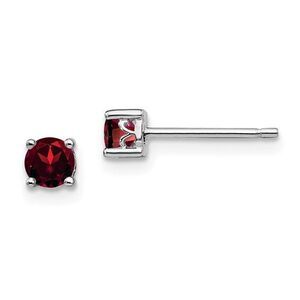 Silver Rhodium-Plated 4mm Round Garnet Post Earrings Captivating Red Beauty